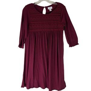 Old Navy Dress Girls Burgundy Wine Crinkle Jersey Lace Trim Swing Dress XL 14